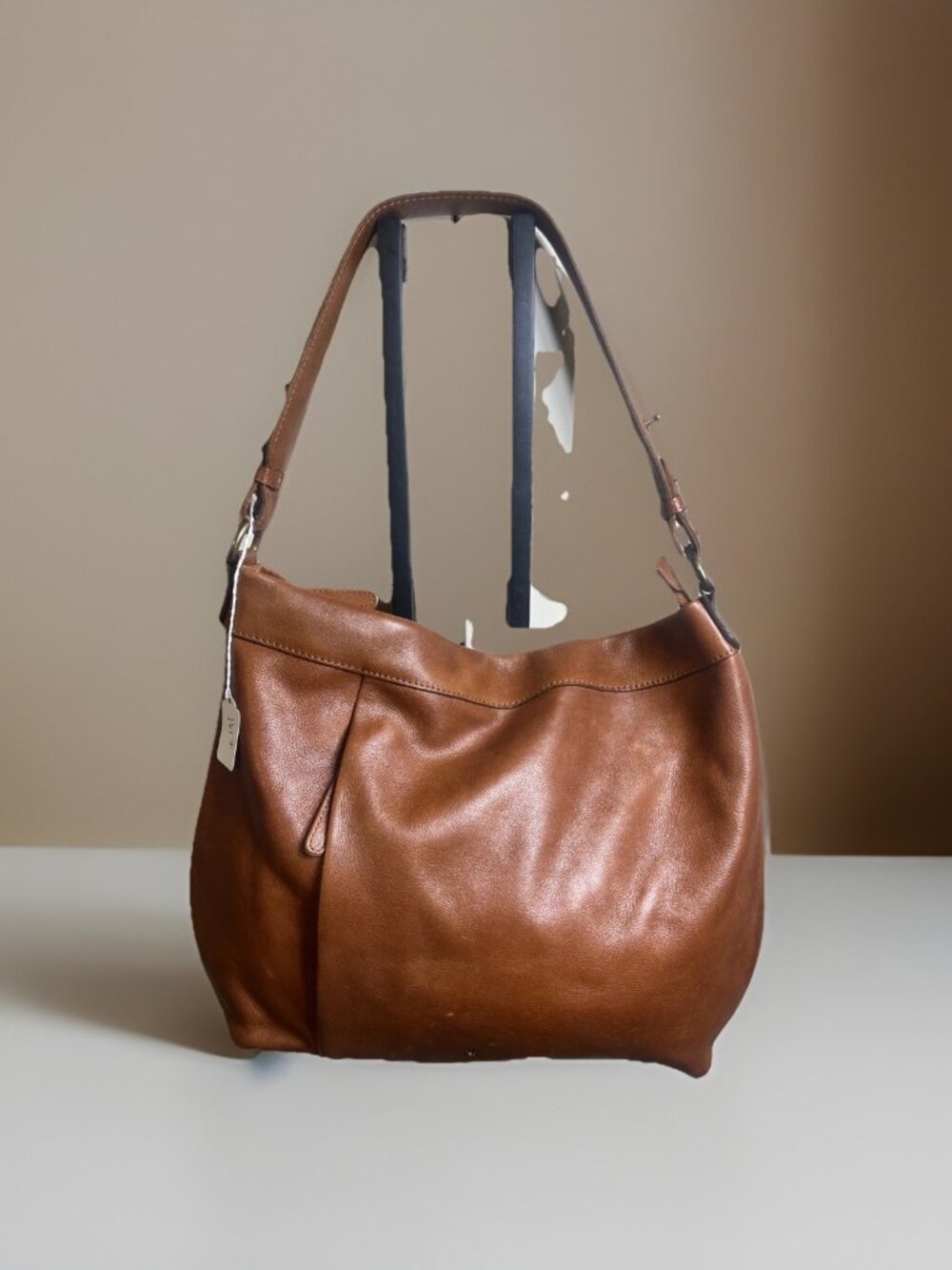VILENCIA Holland Cognac Brown Leather Med/Hobo Shoulder/Crossbody Purse